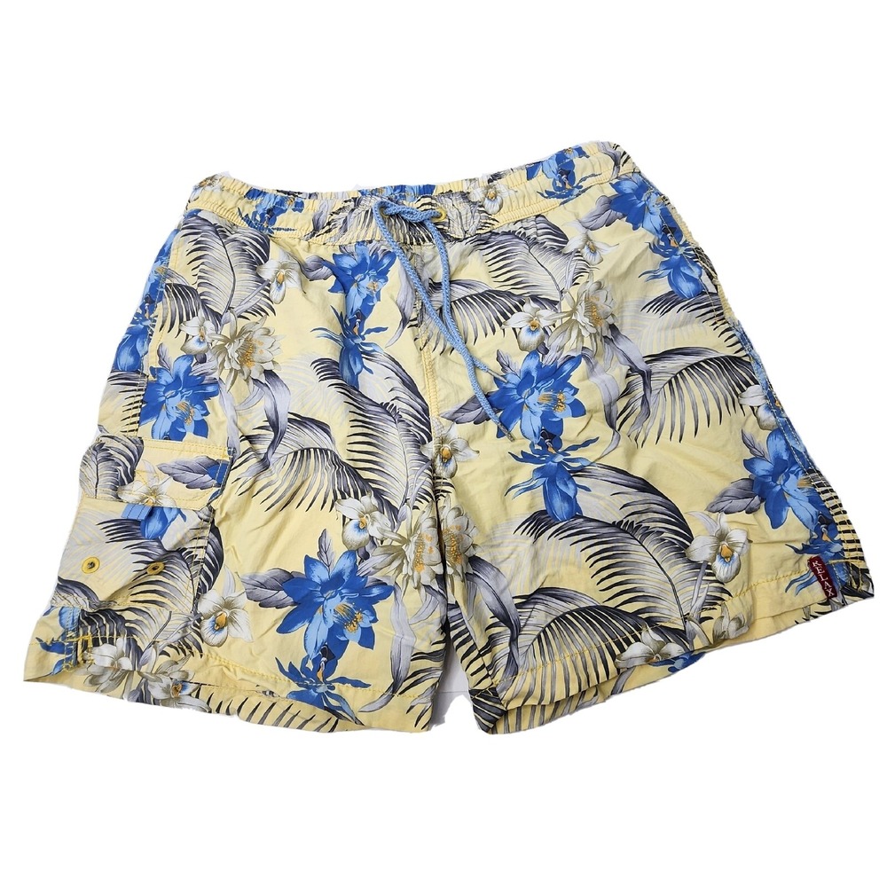 Tommy Bahama Relax Mens Large Yellow Mesh line Swim Trunks Palm Frond Tropical